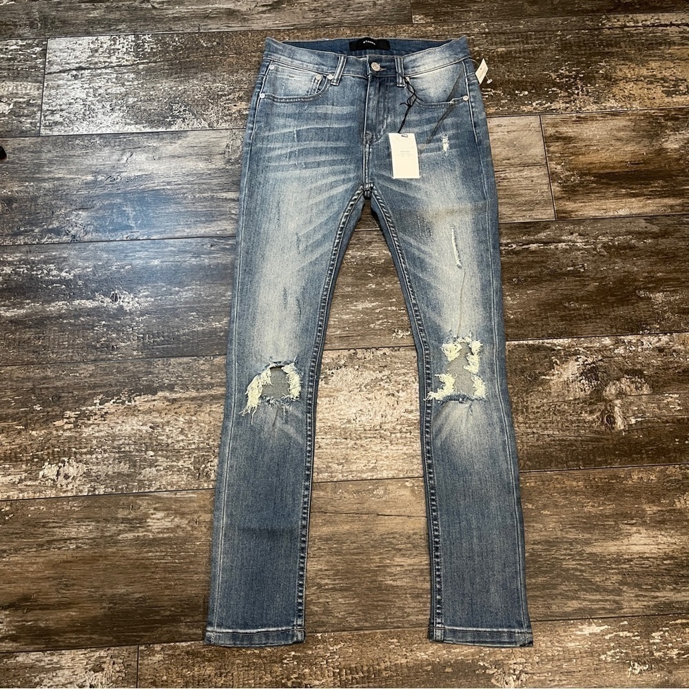 Stampd Jeans Womens Size 28 Pacific Blue Busted Knee Distressed $300 Retail NEW - Picture 2 of 15